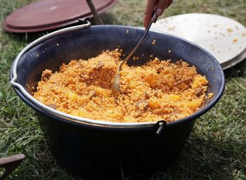 High angle view of food in container