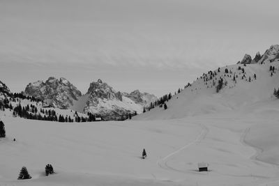 Scenic view of snow covered mountains against sky
