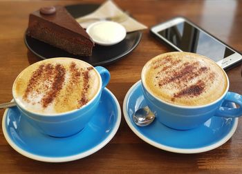 High angle view of coffee on table