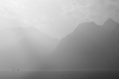 Scenic view of sea in foggy weather