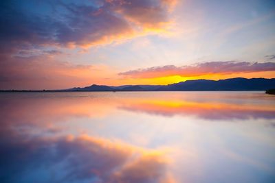 Scenic view of lake against sky during sunset