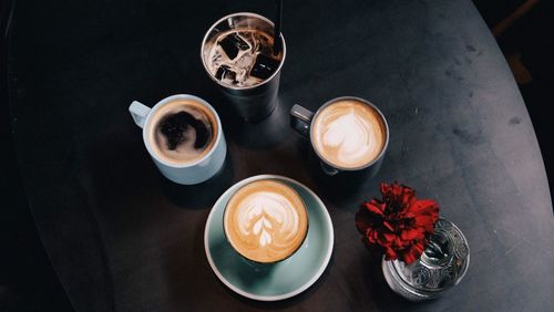 High angle view of coffee on table