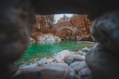 Rock formation in lake