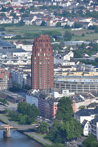 High angle view of buildings in city