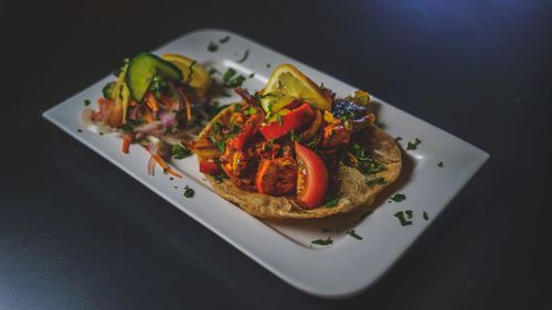 High angle view of meal served in plate