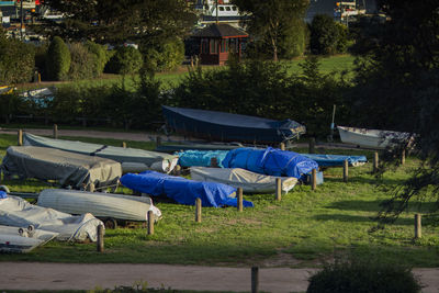 Boats moored in park