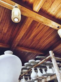 Low angle view of wooden ceiling