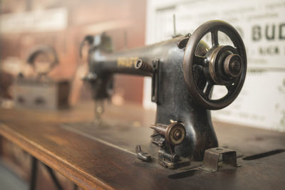 Close-up of sewing machine