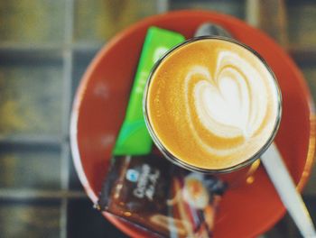 Close-up of cappuccino on table