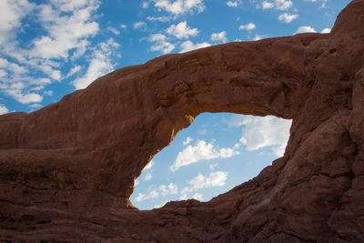 Low angle view of rock formation against sky