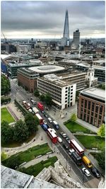 High angle view of vehicles on road