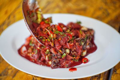 Close-up of meal served in plate