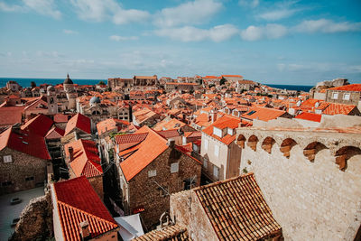 High angle view of townscape against sky