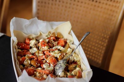 Close-up of food in plate on table