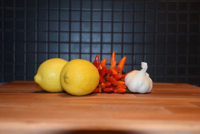 Close-up of fruits on table