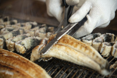 Close-up of meat on barbecue grill