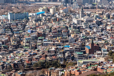 High angle view of buildings in city