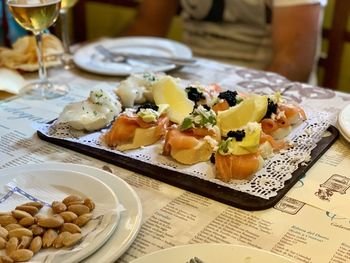 High angle view of food on table