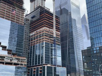 Low angle view of modern buildings in downtown new york city 