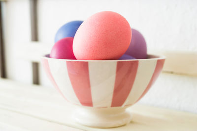 Close-up of easter eggs on table