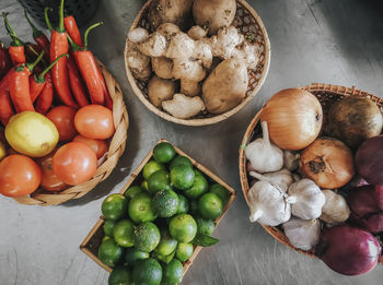 High angle view of vegetables on table