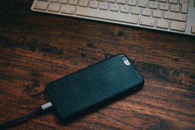 High angle view of laptop on table