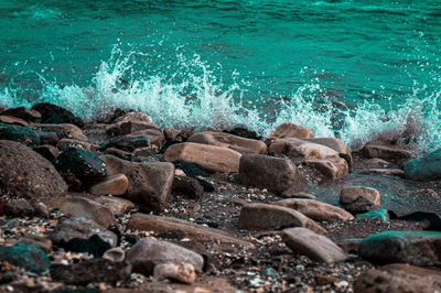 Surface level of stones on shore