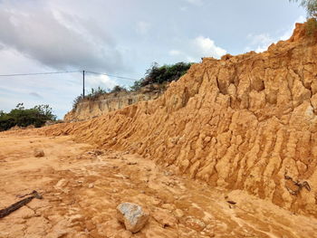 Rock formations on landscape against sky