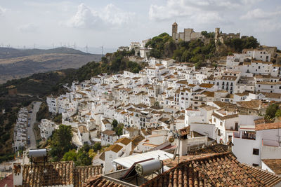 High angle view of townscape against sky