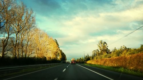 Road by trees against sky