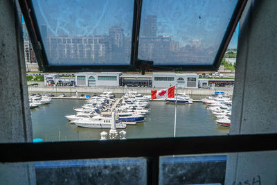 High angle view of harbor in city