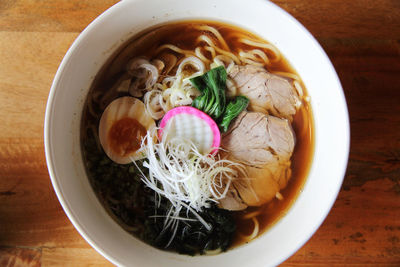 High angle view of soup in bowl