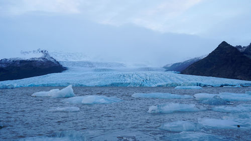 Scenic view of frozen landscape against sky