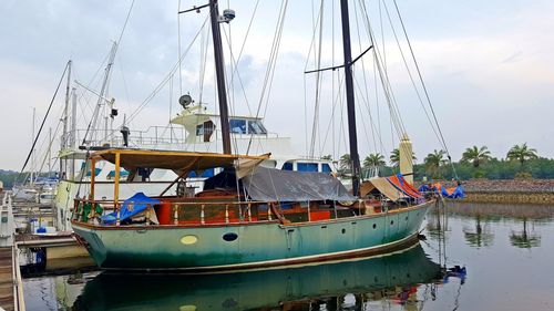 View of fishing boats in harbor