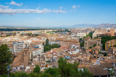 High angle view of townscape against sky