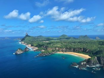 Scenic view of sea and bay against sky