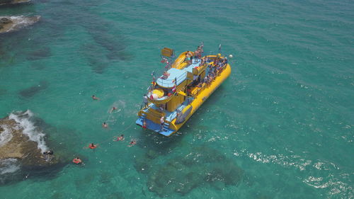 High angle view of ship in sea