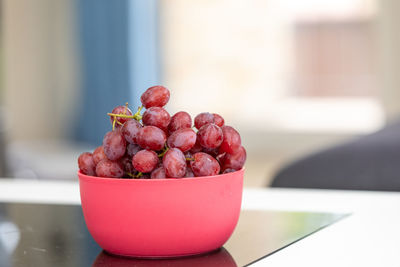 Close-up of strawberries in bowl on table