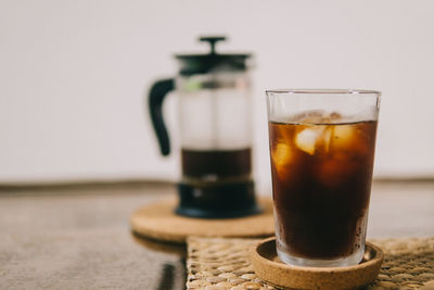 Close-up of drink in glass on table