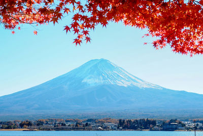 Scenic view of mt fuji against sky during autumn