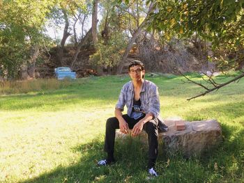 Portrait of man relaxing in park