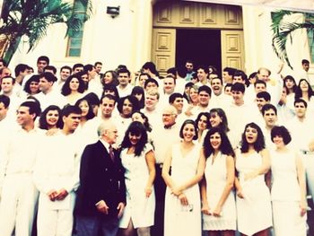 Group of people in front of building