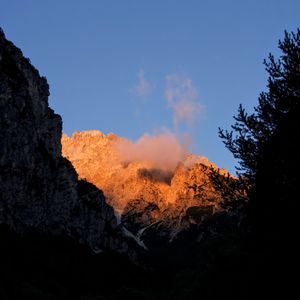 Scenic view of volcanic mountain against sky