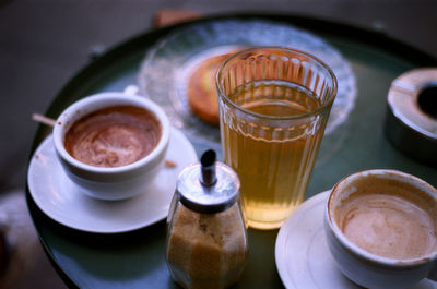 High angle view of coffee on table
