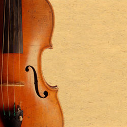 Close-up of violin against wall