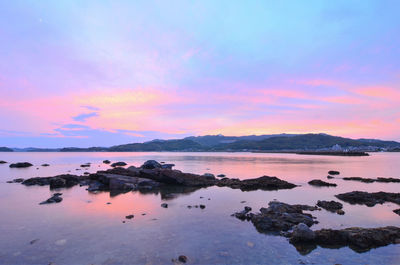 Scenic view of sea against sky at sunset