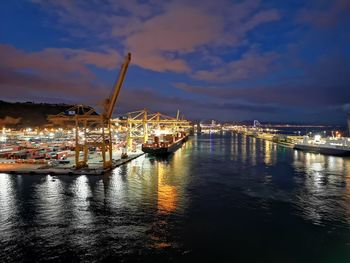 Sailboats in harbor at night