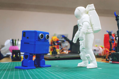 Close-up of robot toys on table