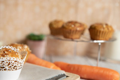 Close-up of cupcakes on table