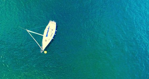 High angle view of sailboat in sea
